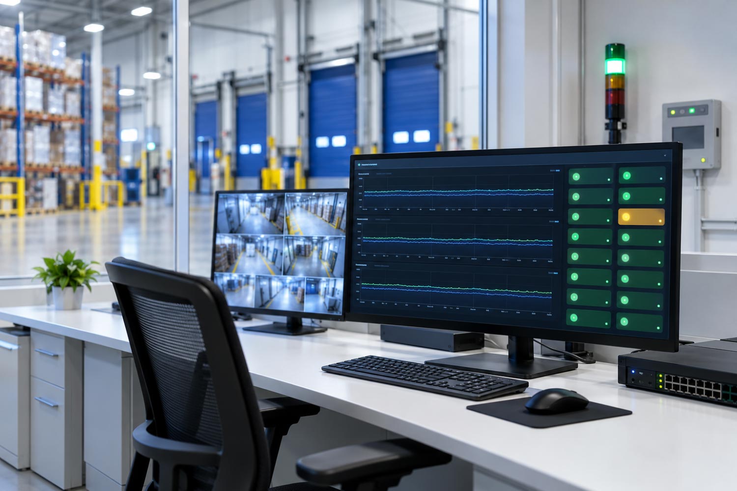 Euro-American Worldwide Logistics – 24/7 Temperature Monitoring and Security Digital temperature monitoring and security systems inside a logistics warehouse.